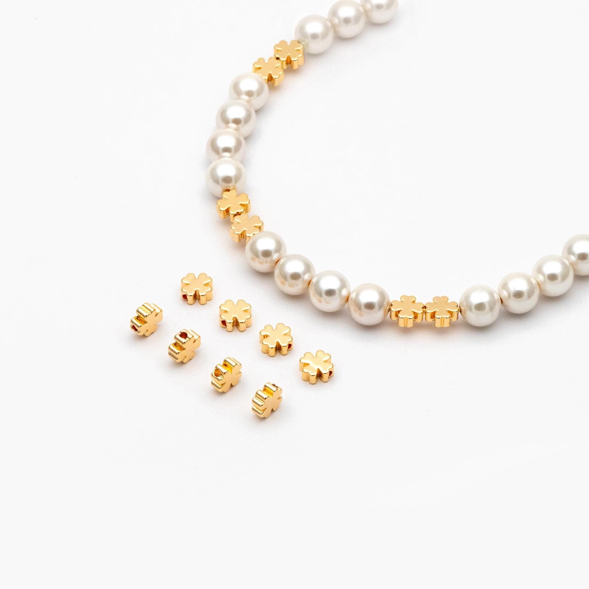 20pcs Gold plated Brass Clover Beads, Drill throught Four-leaf clover Spacers (GB-389)